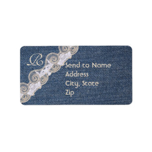 Vintage Denim and Lace Monogram Address Label