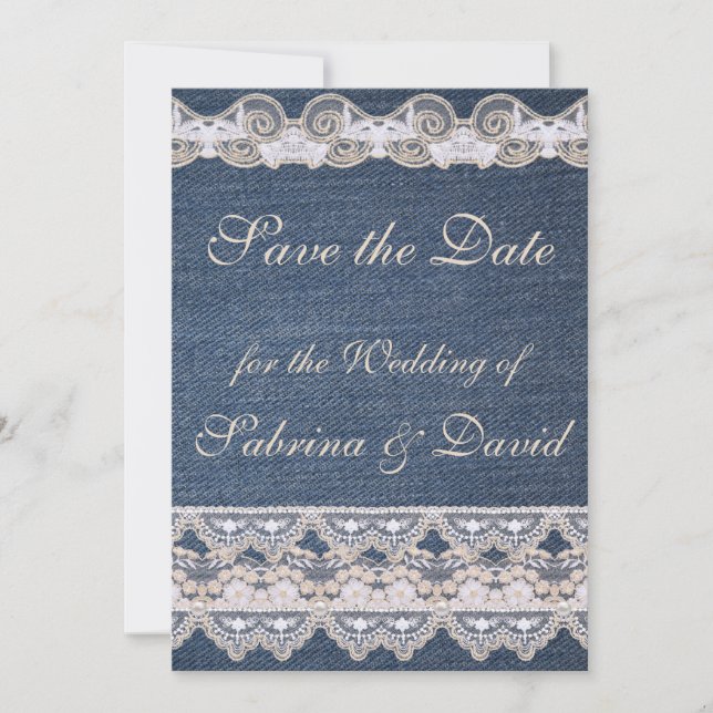 Vintage Denim and Lace Save the Date (Front)