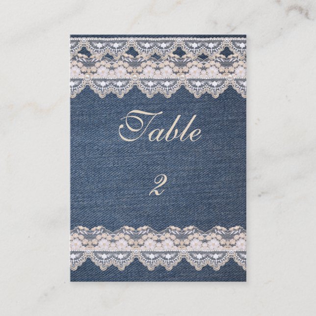 Vintage Denim and Lace Table Number Card (Front)