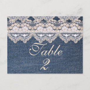 Vintage Denim and Lace Table Number Card