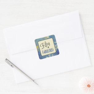 Vintage Denim Blue Fifty & FABULOUS! 50th Birthday Square Sticker