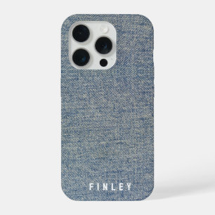 Vintage Denim Blue Jeans Look iPhone 15 Pro Case