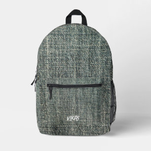 Vintage Denim Grey Jeans Look Printed Backpack