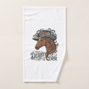 Vintage Derby Horse Floral Hat Shirt Design_1 Hand Towel