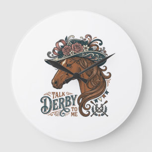 Vintage Derby Horse Floral Hat Shirt Design_1 Large Clock