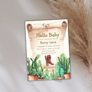 Vintage Desert Cactus Cowboy Boots Baby Shower  Invitation