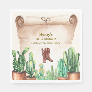 Vintage Desert Cactus Cowboy Boots Baby Shower Napkin