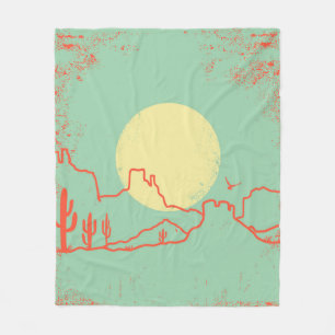 Vintage Desert landscape with Cactuses and Canyon. Fleece Blanket
