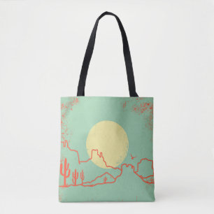 Vintage Desert landscape with Cactuses and Canyon. Tote Bag