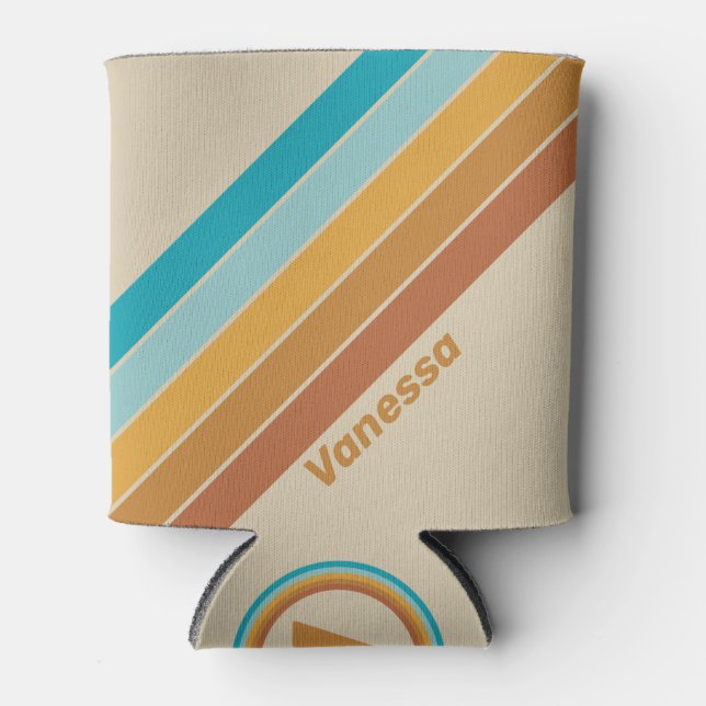 Vintage Desert Rainbow Stripes with Name Can Cooler (Front)