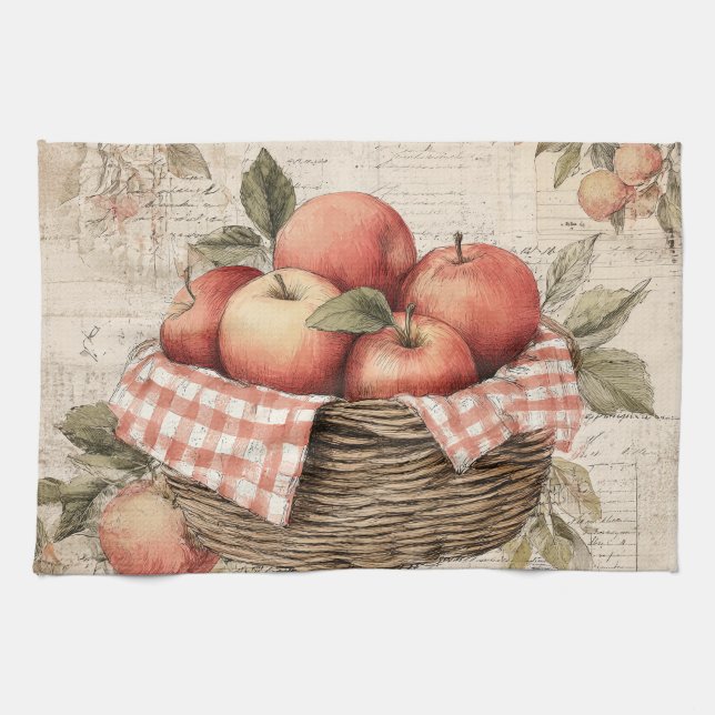 Vintage design Apple basket  Tea Towel (Horizontal)
