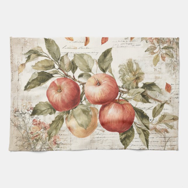 Vintage design Apple branch Tea Towel (Horizontal)
