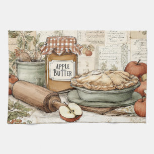 Vintage design Apple butter & Apple pie. Tea Towel