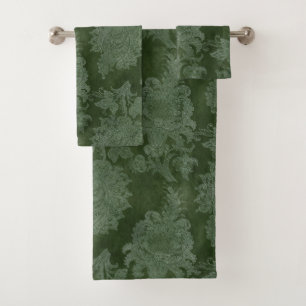 VINTAGE DESIGN EMERALD GREEN BATHROOM TOWEL SET