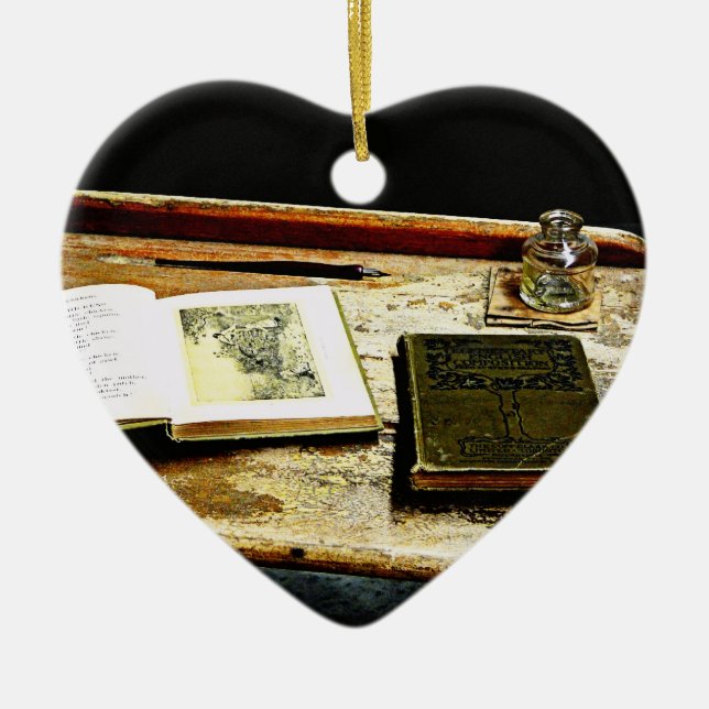 Vintage Desktop - Student Desk Ceramic Ornament (Front)