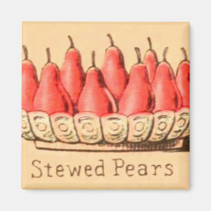 Vintage desserts stewed pears fruit illustration  magnet