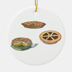 Vintage Desserts, Thanksgiving Pies, Pecan Pumpkin Ceramic Ornament