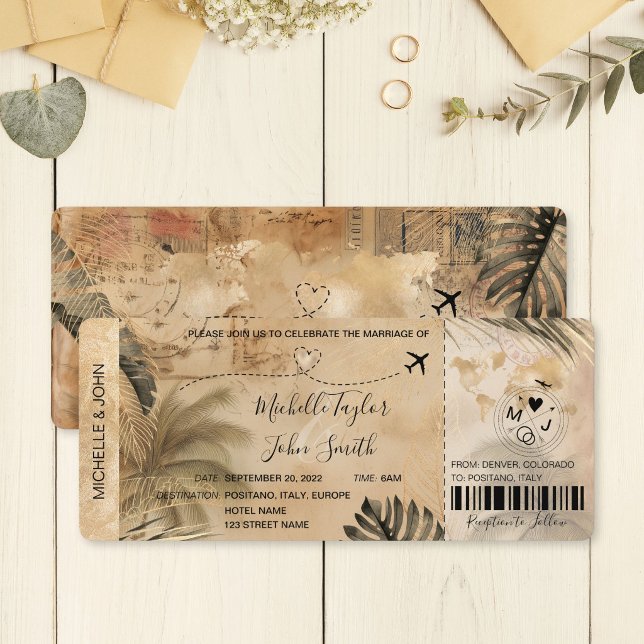 Vintage Destination Wedding Boarding Pass Plane Invitation (Vintage Destination Wedding Boarding Pass Plane Invitation)