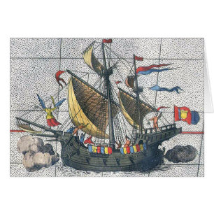 Vintage Detail Ortelius Map Magellan Ship Victoria