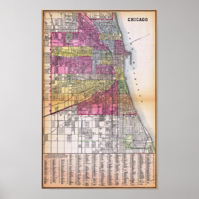 Vintage Detailed Chicago Map Poster 1882 (Front)