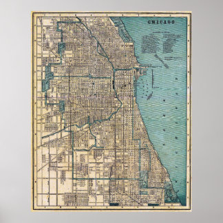 Vintage Detailed Chicago Map Poster 1893