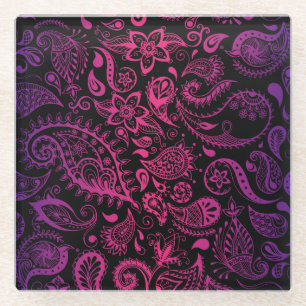 Vintage Detailed Flowers Seamless Illustration Glass Coaster