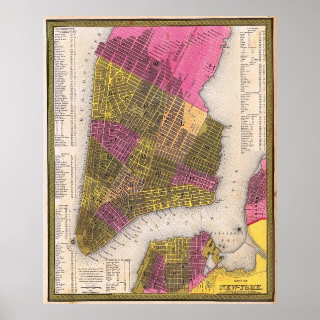 Vintage Detailed New York Map Poster 1847 (Front)
