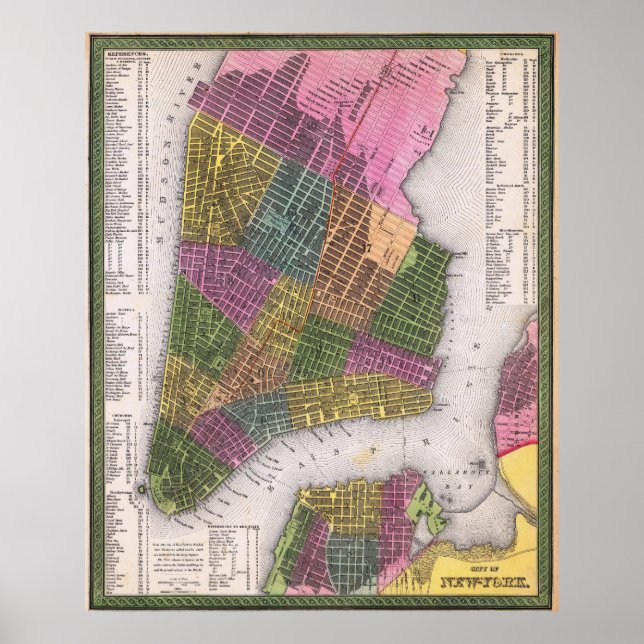 Vintage Detailed New York Map Poster 1854 (Front)