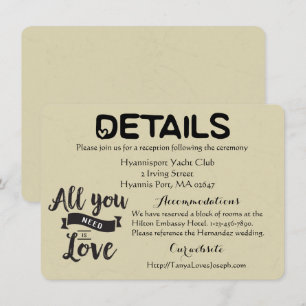 Vintage Details Directions Tan Black Wedding Love Invitation