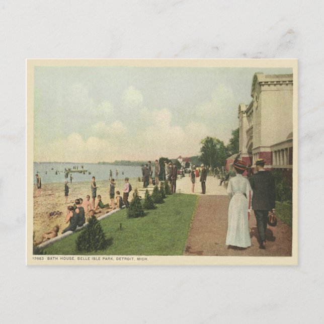 Vintage Detroit Bath House Postcard (Front)