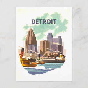 Vintage Detroit Travel Poster Postcard
