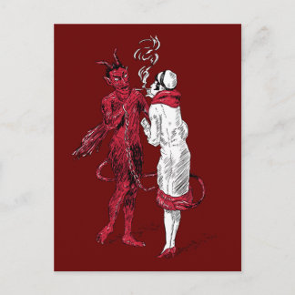 Vintage Devil and Woman Smoking Postcard