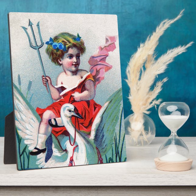 Vintage Devil Child & Swan Plaque (Side)