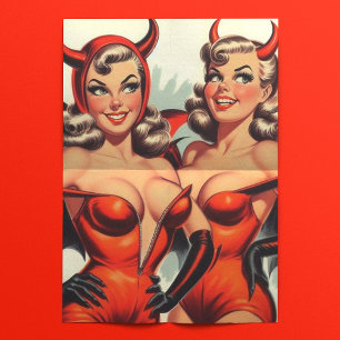 Vintage Devil Girls Illustration Tissue Paper