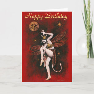 Vintage Devil Lady Birthday Card