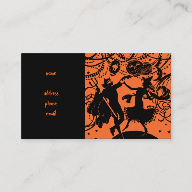 Vintage Devil Witch Dance Silhouette Illustration Business Card (Front)