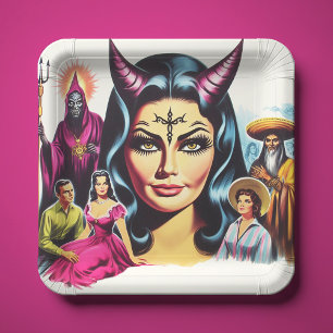 Vintage Devil Woman Paper Plate