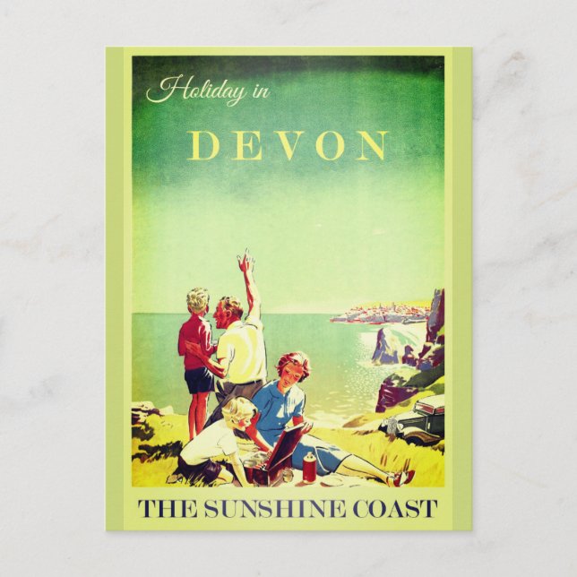 Vintage Devon England Travel Poster Postcard (Front)