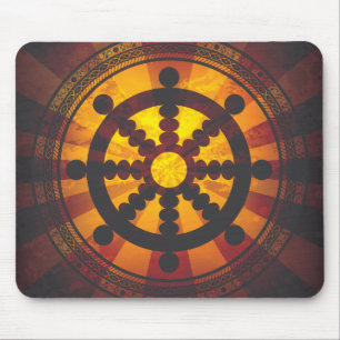 Vintage Dharma Wheel Print Mouse Pad