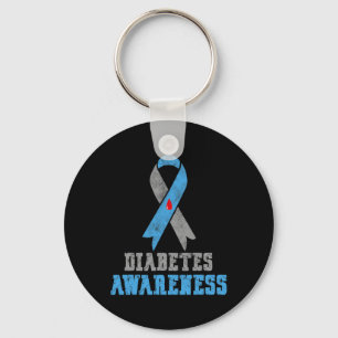 Vintage Diabetes Awareness Blue and Grey Ribbon Key Ring