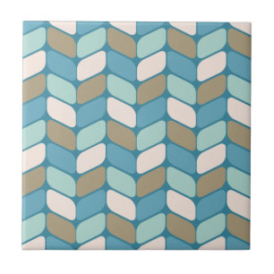 Vintage Diagonal Rectangles Light Blue Gold White Ceramic Tile