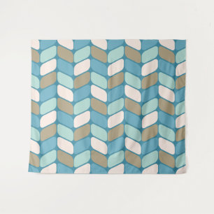 Vintage Diagonal Rectangles Light Blue Gold White Tapestry