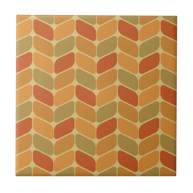 Vintage Diagonal Rectangles Ocher Ceramic Tile (Front)
