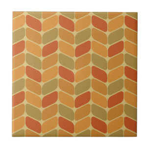 Vintage Diagonal Rectangles Ochre Ceramic Tile