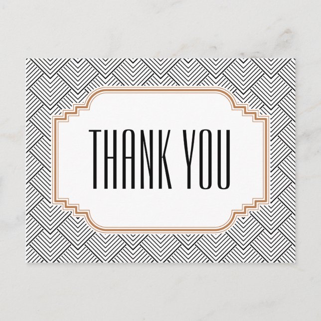 Vintage Diamond Black & Copper Thank You Postcard (Front)