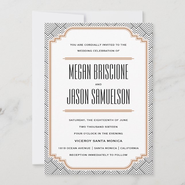 Vintage Diamond Black & Copper Wedding Invitation (Front)