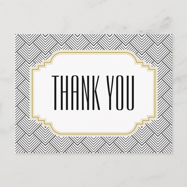 Vintage Diamond Black & Gold Thank You Postcard (Front)