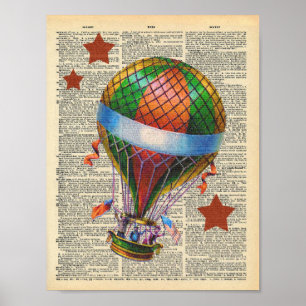 Vintage Dictionary Art Hot Air Balloon Circus Poster