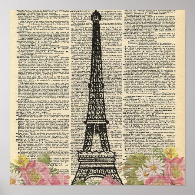 Vintage Dictionary Eifel Tower Poster (Front)