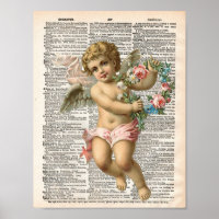 Vintage dictionary page with cherub